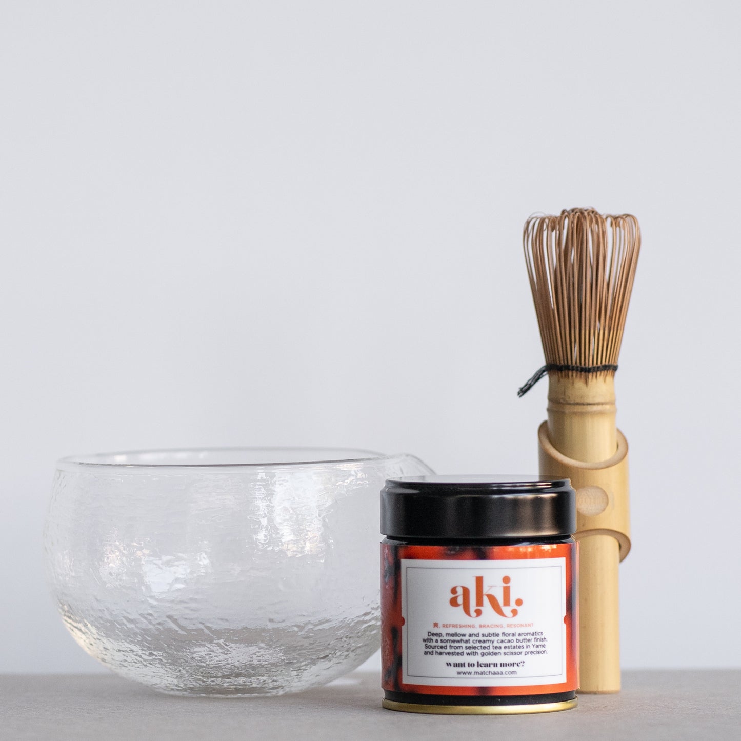 Matcha set Aki with glass matcha bowl and whisk